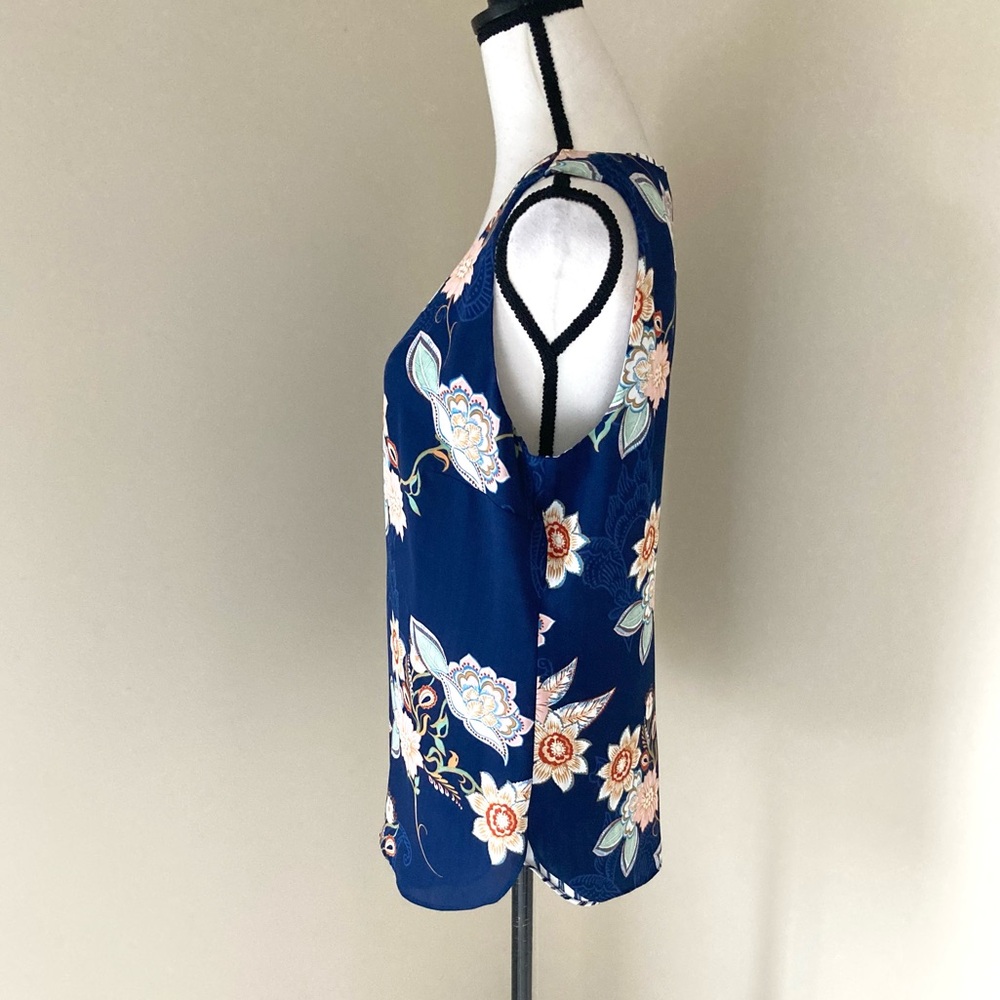 Chico's Reversible Sleeveless Tank – Navy Floral & Nautical Stripe Size L - Picture 10 of 13